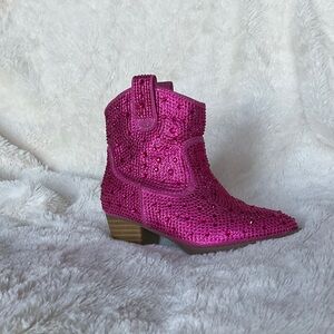 Link Hot Pink Rhinestone Western Ankle Bootie
